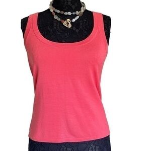 Ann Taylor Coral Orange Knit Cropped Scoop Neck Sleeveless Sweater Mediu…